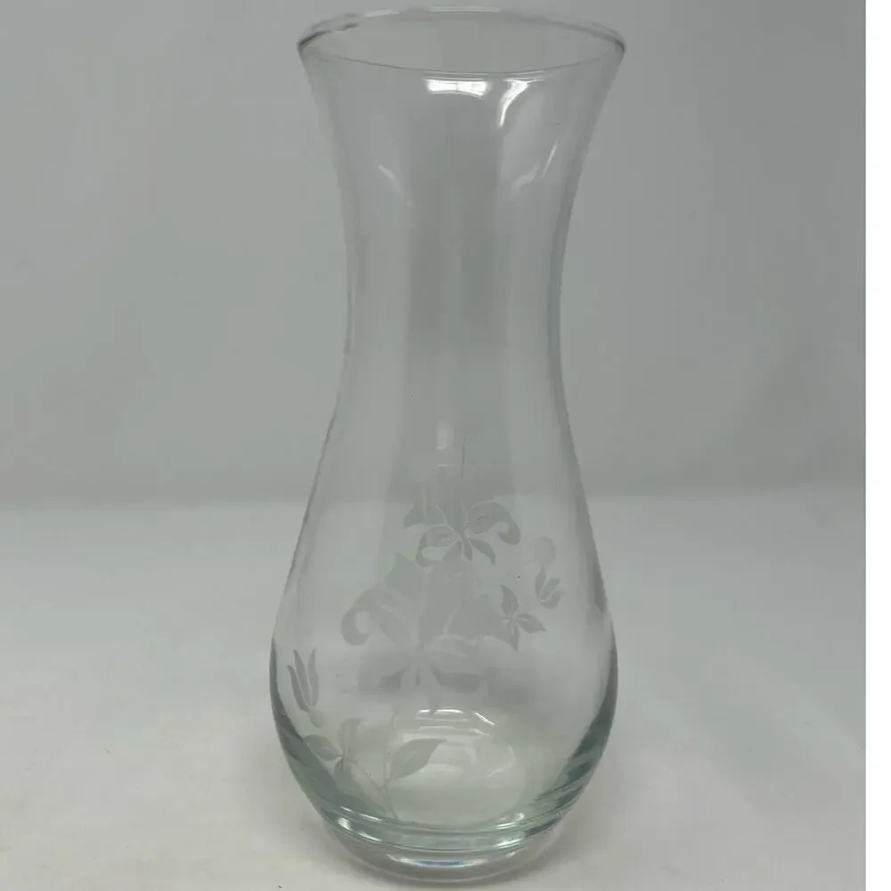 Clear Glass Etched Floral Vase 8